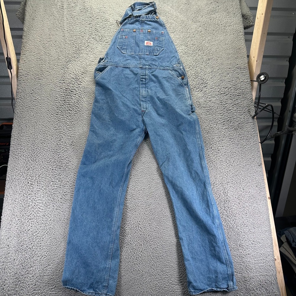 Vintage Round House Overall Mens 36x34 Blue Cotton Denim Carpenter Workwear USA